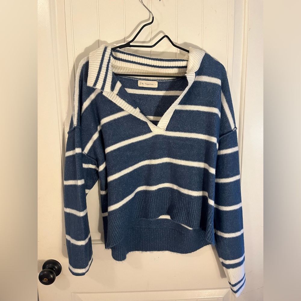 By together blue and white striped sweater